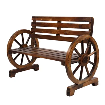 Rustic 2-Person Wooden Wagon Wheel Bench with Slatted Seat and Backrest, Brown view 8