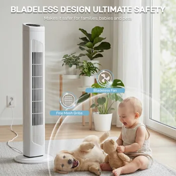 US Standard RTW-AR Tower Fan, 110V 45W, 32 Inch, Column Shape, White Plastic Body, Copper Motor, Touch & Remote Control, 3 Speeds, 3 Modes, Oscillating Function, 7.5-Hour Timer, For Home Use view 6