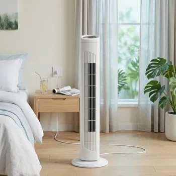 US Standard RTW-AR Tower Fan, 110V 45W, 32 Inch, Column Shape, White Plastic Body, Copper Motor, Touch & Remote Control, 3 Speeds, 3 Modes, Oscillating Function, 7.5-Hour Timer, For Home Use view 8
