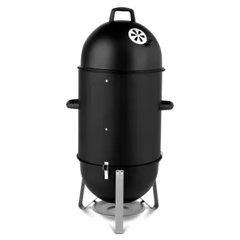 Vertical Steel Charcoal Smoker, Heavy Duty Three Layer Round BBQ Grill Smokey Mountain Cooker for Outdoor Cooking, Black(SAME AS 60608693) view 3