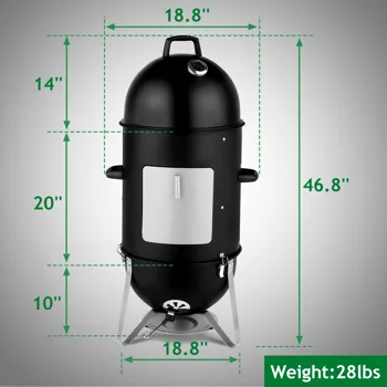Vertical Steel Charcoal Smoker, Heavy Duty Three Layer Round BBQ Grill Smokey Mountain Cooker for Outdoor Cooking, Black(SAME AS 60608693) view 5