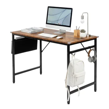 Rotten wood color SG016FD P2 particleboard + iron pipe 120cm cut-off computer desk with non-woven fabric storage