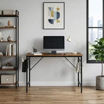 Rotten wood color SG016FD P2 particleboard + iron pipe 120cm cut-off computer desk with non-woven fabric storage view 2