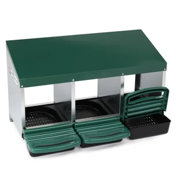 3 Compartment Roll Out Chicken Nesting Box with Plastic Basket, Egg Nest Box Chicken Laying Box Hens Chicken Coop Box, Green view 5