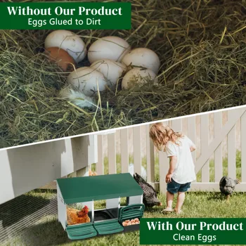 3 Compartment Roll Out Chicken Nesting Box with Plastic Basket, Egg Nest Box Chicken Laying Box Hens Chicken Coop Box, Green view 8