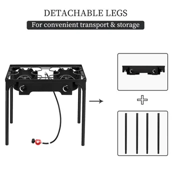 Outdoor Camp Stove High Pressure Propane Gas Cooker Portable Cast Iron Patio Cooking Burner (Double Burner 150000-BTU) view 6