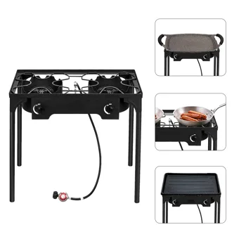 Outdoor Camp Stove High Pressure Propane Gas Cooker Portable Cast Iron Patio Cooking Burner (Double Burner 150000-BTU) view 8