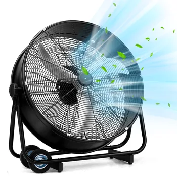 US Standard MLD-30 Industrial Drum Fan, 30 Inch 110V 230W High Velocity Floor Fan, 3 Speed Heavy Duty Black Metal Air Circulator, Adjustable Tilt with Outer Double Wheels, Copper Motor Single Side Support for Warehouse Commercial Use