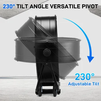 US Standard MLD-30 Industrial Drum Fan, 30 Inch 110V 230W High Velocity Floor Fan, 3 Speed Heavy Duty Black Metal Air Circulator, Adjustable Tilt with Outer Double Wheels, Copper Motor Single Side Support for Warehouse Commercial Use view 2