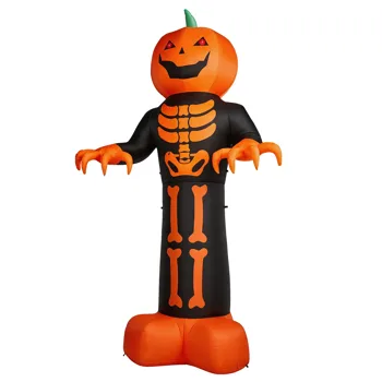 12ft Inflatable Halloween Decor with Skeleton Ribs, Pumpkin & Grim Reaper, 3 LED Lights + 115 Count String Lights, Black & Orange, 12V 2000mA US Power Adapter view 2