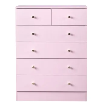 5-Tier 6-Drawer Cabinet with Matte Gold Handles Particleboard Melamine-Coated Storage Cabinet 25.98*12.99*35.04in Macaron Pink view 2