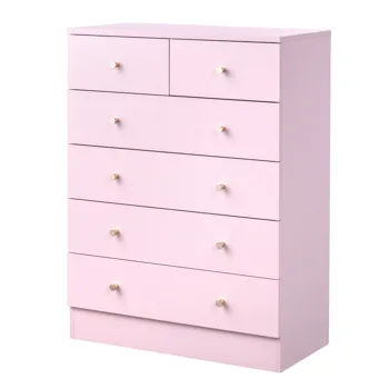 5-Tier 6-Drawer Cabinet with Matte Gold Handles Particleboard Melamine-Coated Storage Cabinet 25.98*12.99*35.04in Macaron Pink view 3