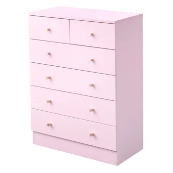 5-Tier 6-Drawer Cabinet with Matte Gold Handles Particleboard Melamine-Coated Storage Cabinet 25.98*12.99*35.04in Macaron Pink view 4