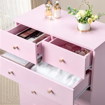5-Tier 6-Drawer Cabinet with Matte Gold Handles Particleboard Melamine-Coated Storage Cabinet 25.98*12.99*35.04in Macaron Pink view 7