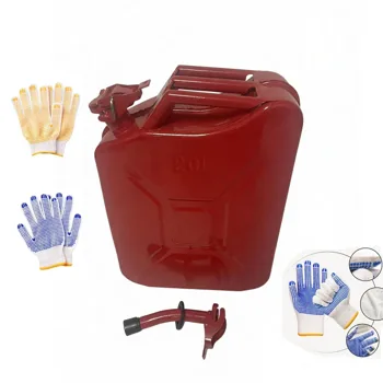20L US Standard Cold-rolled Plate Petrol Diesel Can Gasoline Bucket with Oil Pipe Red 2 Pairs of Gloves