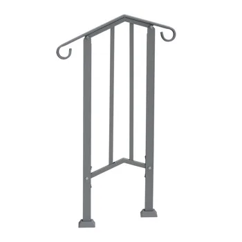 Handrails for Outdoor Steps, Iron Handrail Fits 1 Step, Transitional Handrail with Installation Kit, Silver