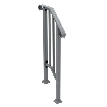 Handrails for Outdoor Steps, Iron Handrail Fits 1 Step, Transitional Handrail with Installation Kit, Silver view 2