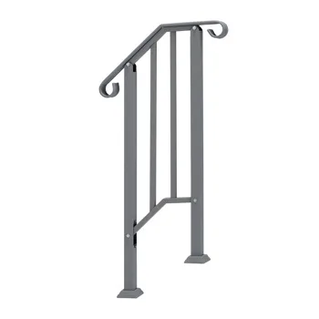 Handrails for Outdoor Steps, Iron Handrail Fits 1 Step, Transitional Handrail with Installation Kit, Silver view 3