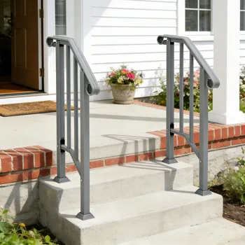 Handrails for Outdoor Steps, Iron Handrail Fits 1 Step, Transitional Handrail with Installation Kit, Silver view 6