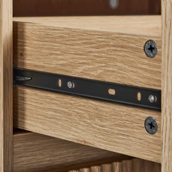 Handleless Grille-Finished 4-Drawer Bedside Table P2 Particleboard + MDF & Melamine Veneer + Thermoformed Drawer Dresser 23.62*14.96*30.71in Oak view 8