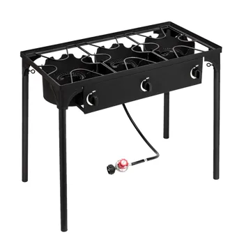 Outdoor Camp Stove High Pressure Propane Gas Cooker Portable Cast Iron Patio Cooking Burner (Three Burner 225000-BTU) view 3