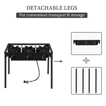 Outdoor Camp Stove High Pressure Propane Gas Cooker Portable Cast Iron Patio Cooking Burner (Three Burner 225000-BTU) view 4