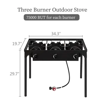 Outdoor Camp Stove High Pressure Propane Gas Cooker Portable Cast Iron Patio Cooking Burner (Three Burner 225000-BTU) view 5