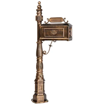 Decorative Large Mailbox with Post, Heavy Duty Cast Aluminum Postal Mail Box with Address Plaque, Antique Bronze view 5