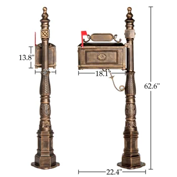 Decorative Large Mailbox with Post, Heavy Duty Cast Aluminum Postal Mail Box with Address Plaque, Antique Bronze view 7