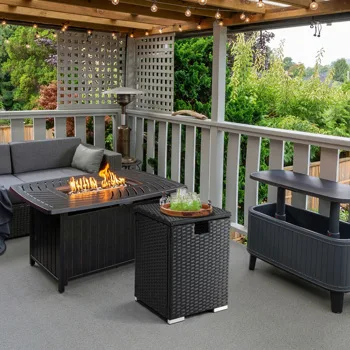 40*40*57cm Iron Frame Gas Bottle Storage Rattan Side Table Black Gradient view 8