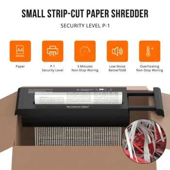 Small Paper Shredder for Home, 6 Sheet Strip Cut Paper Shredder Without Basket,Portable Shredder Extendable Arm Design with Overheat Protection for Home Office view 2