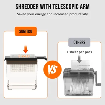 Small Paper Shredder for Home, 6 Sheet Strip Cut Paper Shredder Without Basket,Portable Shredder Extendable Arm Design with Overheat Protection for Home Office view 8