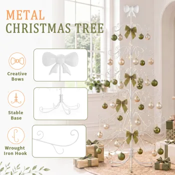 6ft White PVC Metal Artificial Christmas Tree with Bow Topper, No Extra Ornaments, Daily Decor Tree view 5