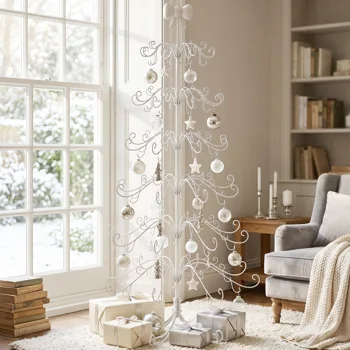 6ft White PVC Metal Artificial Christmas Tree with Bow Topper, No Extra Ornaments, Daily Decor Tree view 8