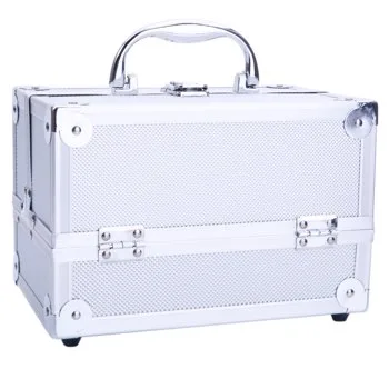 SM-2176 Aluminum Makeup Train Case Jewelry Box Cosmetic Organizer with Mirror 9"x6"x6" Silver view 7