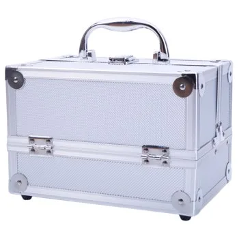 SM-2176 Aluminum Makeup Train Case Jewelry Box Cosmetic Organizer with Mirror 9"x6"x6" Silver view 8