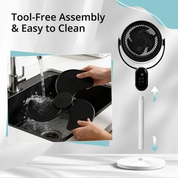 US Standard FKYT-L18XH5R Circulation Fan, 110V 40W, 2-in-1 Air Circulator Fan with Remote Control, ABS Housing, Copper-clad Aluminum Motor, Black & White, 3 Speed Levels, 12H Timer, Manual Vertical Adjustment, Automatic Horizontal Oscillation, LED Di view 4