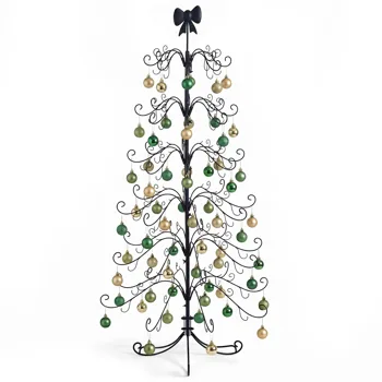 6ft Black PVC Metal Artificial Christmas Tree with Bow Topper, No Extra Ornaments, Daily Decor Tree view 2