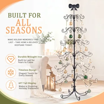 6ft Black PVC Metal Artificial Christmas Tree with Bow Topper, No Extra Ornaments, Daily Decor Tree view 3