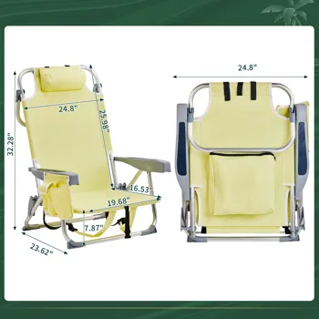 63*65*82cm Short Oxford Cloth Silver White Aluminum Tube Bearing 100kg Beach Chair Yellow view 2