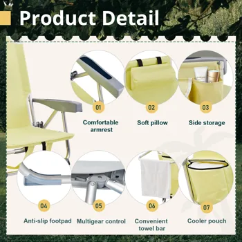 63*65*82cm Short Oxford Cloth Silver White Aluminum Tube Bearing 100kg Beach Chair Yellow view 4
