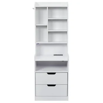 2 Drawers + 1 Shelf + 6-Shelf BedsideTable US Standard Power Supply (1 USB + 1 Type-C + 2 Triple-Prong) Storage Locker P2-12MM Particleboard Laminated Storage Cabinet 17.32*13.78*50in White view 2