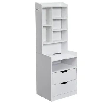 2 Drawers + 1 Shelf + 6-Shelf BedsideTable US Standard Power Supply (1 USB + 1 Type-C + 2 Triple-Prong) Storage Locker P2-12MM Particleboard Laminated Storage Cabinet 17.32*13.78*50in White view 3