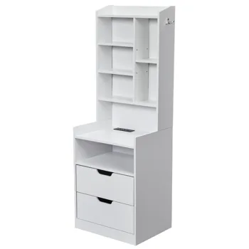 2 Drawers + 1 Shelf + 6-Shelf BedsideTable US Standard Power Supply (1 USB + 1 Type-C + 2 Triple-Prong) Storage Locker P2-12MM Particleboard Laminated Storage Cabinet 17.32*13.78*50in White view 4