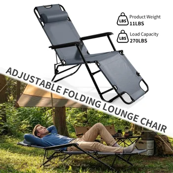 Portable Dual Purposes Extendable Folding Reclining Chair Grey view 6