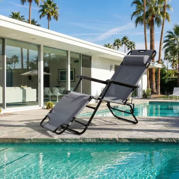Portable Dual Purposes Extendable Folding Reclining Chair Grey view 8