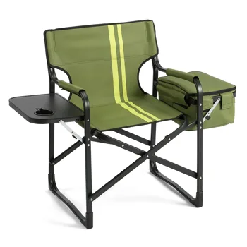 46.46" x 20.87" x 33.46" Folding Camping Chair with Side Table & Insulated Cooler Bag, Spray-Coated Aluminum Frame, Army Green with Double Light Yellow Vertical Stripes, 265 lbs Capacity Foldable Outdoor Chair for Camping Beach Fishing Picnic view 3