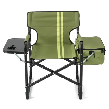 46.46" x 20.87" x 33.46" Folding Camping Chair with Side Table & Insulated Cooler Bag, Spray-Coated Aluminum Frame, Army Green with Double Light Yellow Vertical Stripes, 265 lbs Capacity Foldable Outdoor Chair for Camping Beach Fishing Picnic view 4