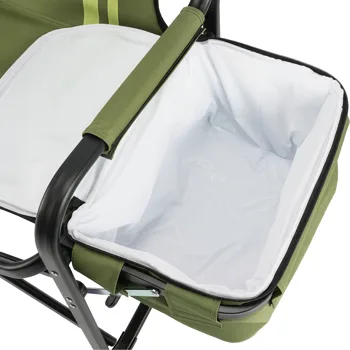 46.46" x 20.87" x 33.46" Folding Camping Chair with Side Table & Insulated Cooler Bag, Spray-Coated Aluminum Frame, Army Green with Double Light Yellow Vertical Stripes, 265 lbs Capacity Foldable Outdoor Chair for Camping Beach Fishing Picnic view 5