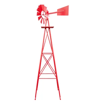 8FT Weather Resistant Yard Garden Windmill Red view 7